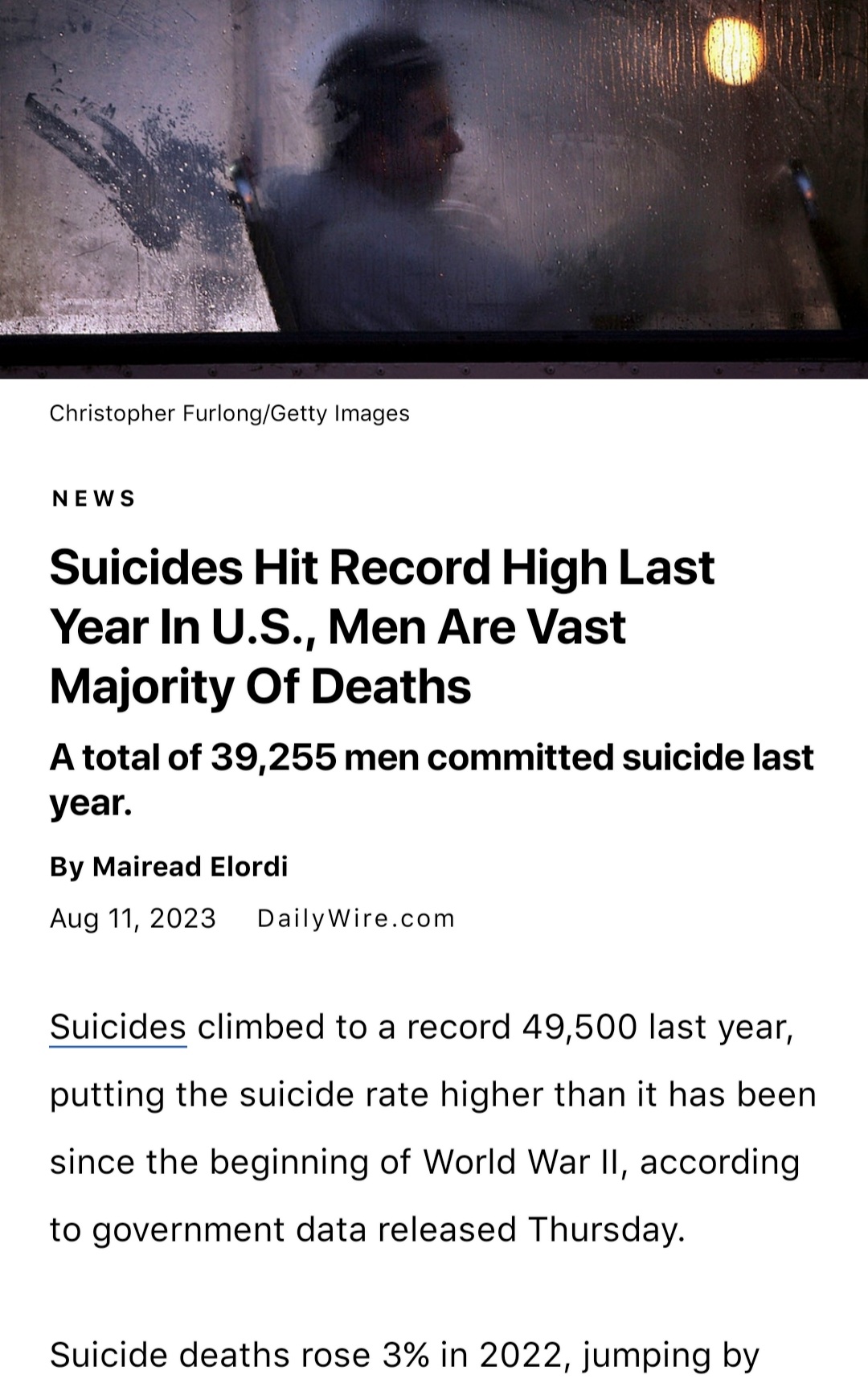 Suicides Rate Nearly 50K Per Year According to New CDC Report